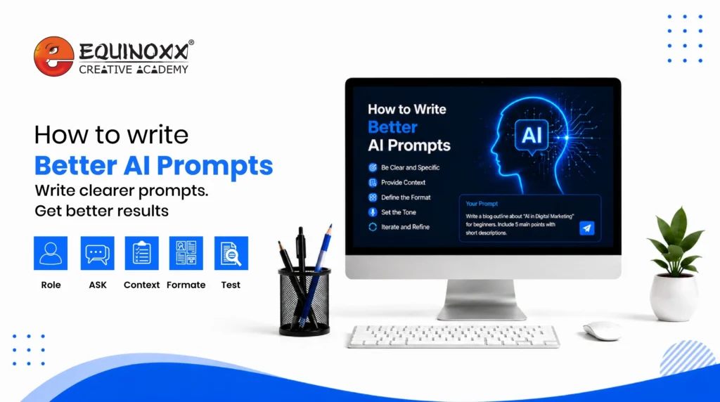 How to Write Better AI Prompts 1 Guide on how to write better AI prompts using the CRAFT method, by Equinoxx Creative Academy in Ahmedabad